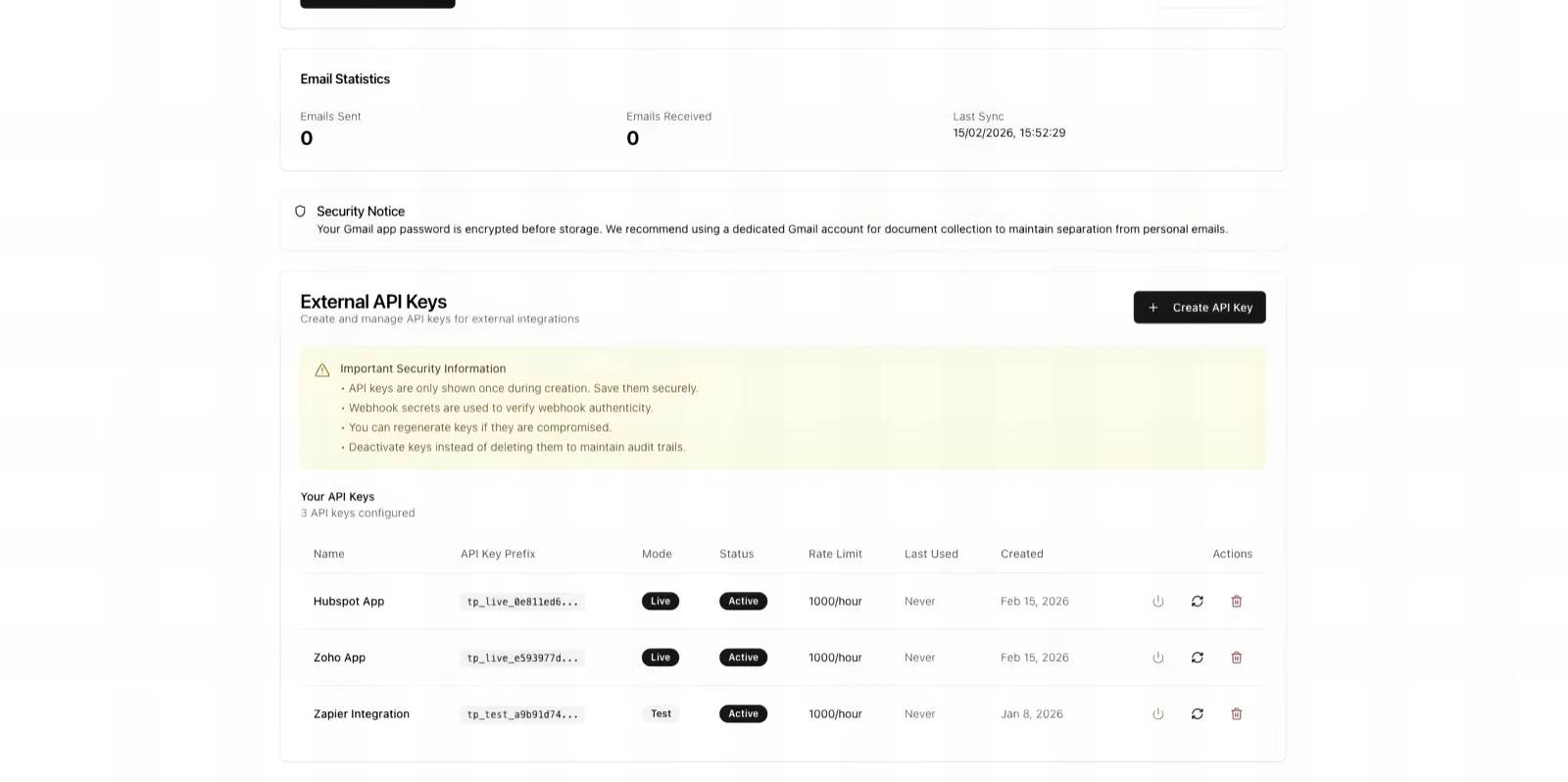 API Keys & Integrations
