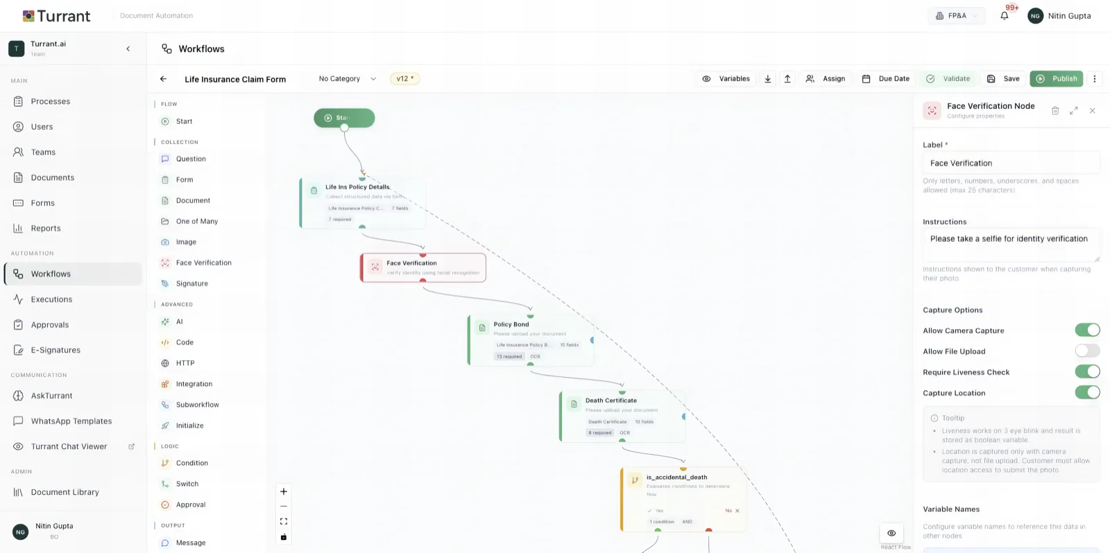 Turrant.ai Visual Workflow Builder